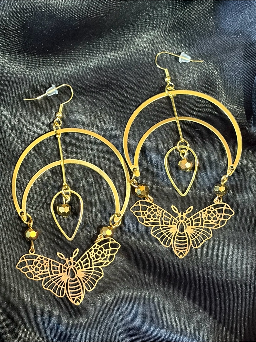 Gold Moth laser cut Filigree Hoop Earrings - Mystic Women’s Jewelry